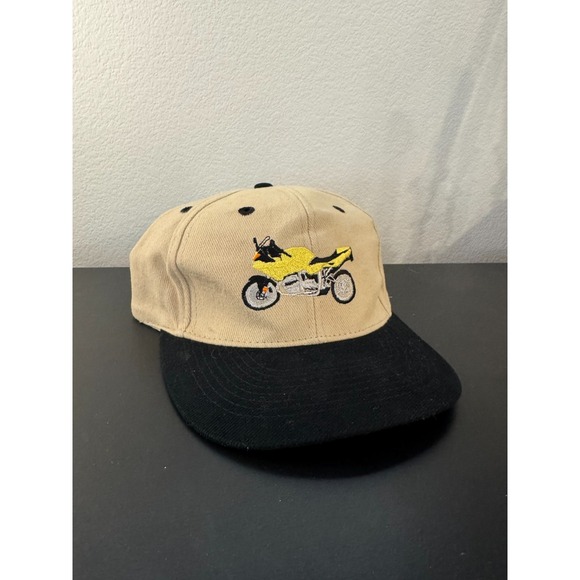 OTTO Baseball Cap Mens One Size Beige Black Cotton Embroidered Motorcycle Logo - Picture 2 of 7